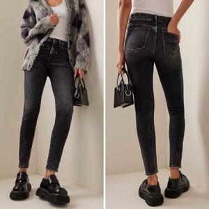 R13 High Rise Skinny Jeans Italian Distressed Fade Stretch Pockets Black Gray 26